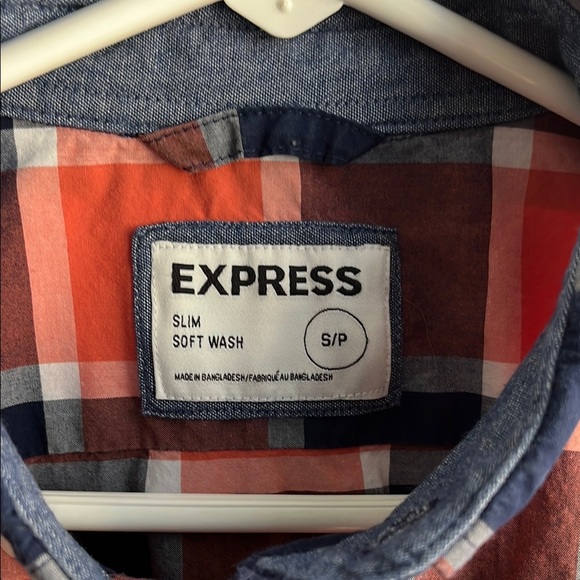 Express Casual Orange and Blue Plaid Shirt Size Small Slim - Picture 4 of 10